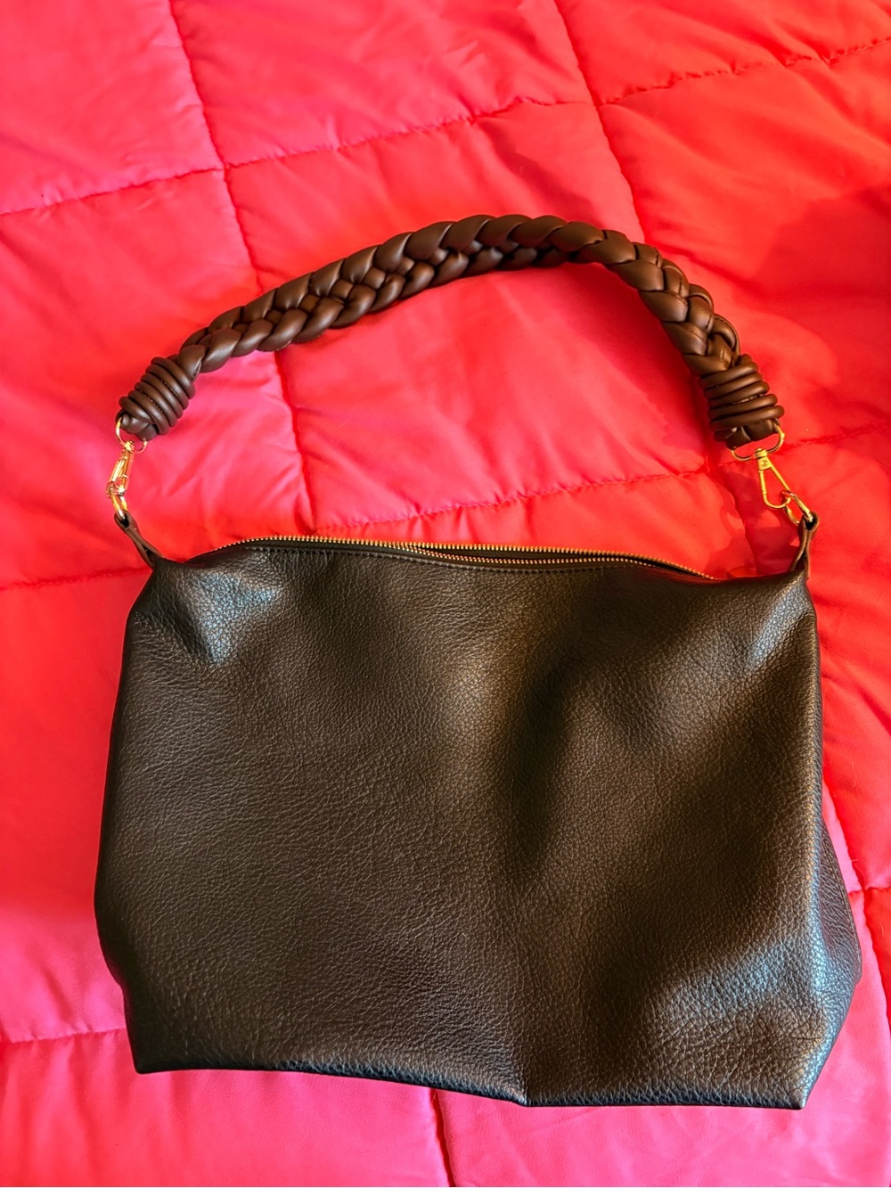 Classic Braided-Handle Shoulder Bag in Dark Brown